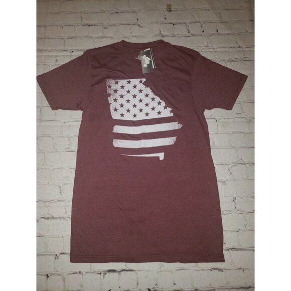 Nwt MENS BURGUNDY SIZE SMALL SHORT-SLEEVE T-SHIRT FLAG GRAPHIC T - Picture 1 of 3